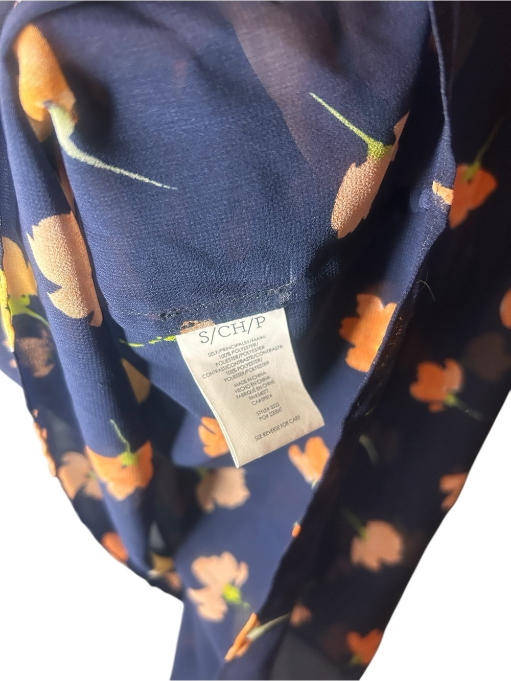 Cabi Navy Sheer Floral Ruffle Sleeve Blouse Small Tie Neck - Picture 7 of 11